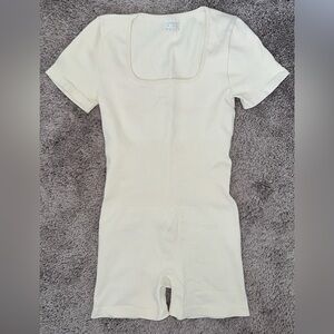 OQQ Cream Short Sleeve Romper